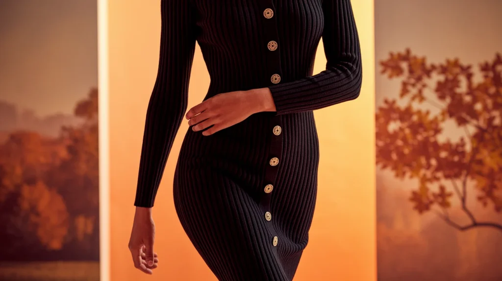 Black Sweater Dress with Button Detail