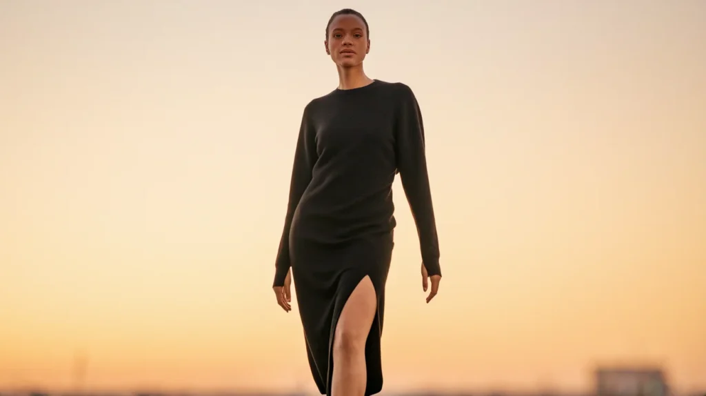Black Sweater Dress with Side Slit