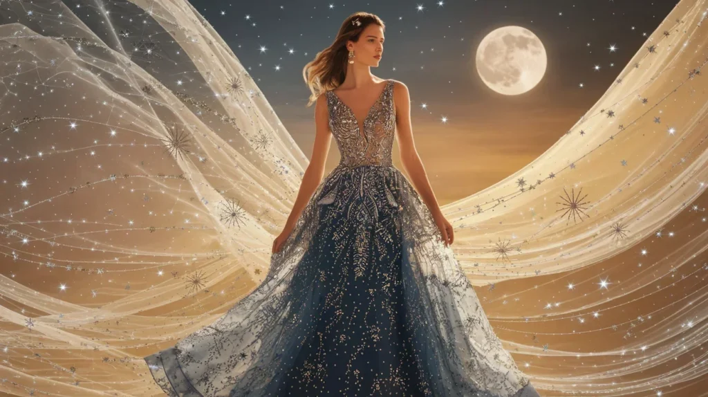 Celestial Embroidered Evening Dress