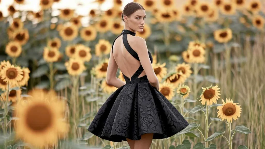 Classic Black Ophidian Devore Backless Mini Dress