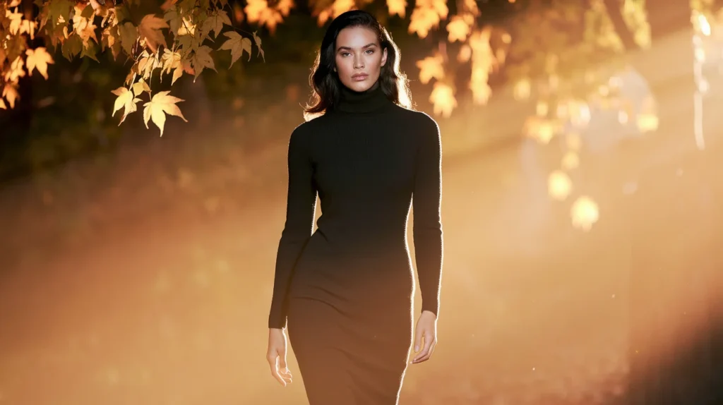 Classic Turtleneck Black Sweater Dress