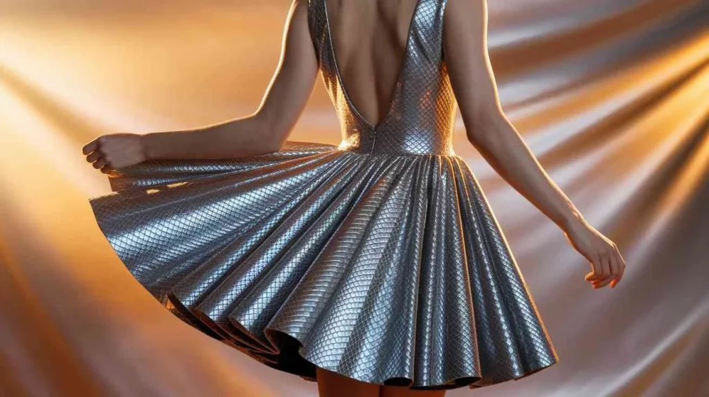 Metallic Silver Ophidian Devore Backless Mini Dress