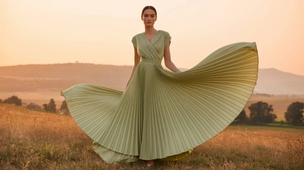 Pistachio Green Pleated Dress