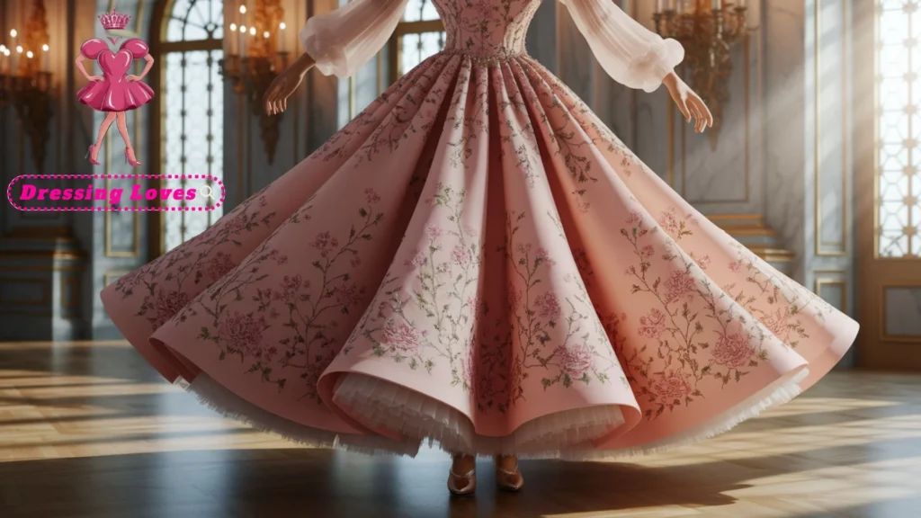 Floral-Embroidered Ballroom Dress