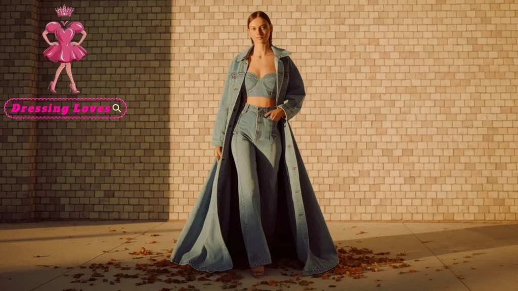 Denim Jacket with Crop Top and High-Waisted Jeans