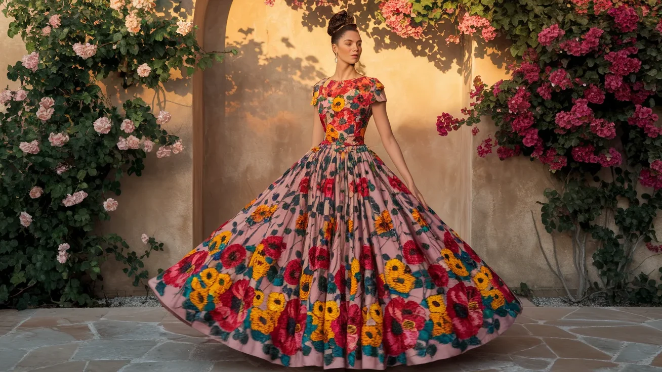 frida-kahlo-inspired-floral-dress Frida Kahlo-Inspired Floral Dress